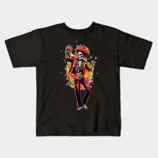 Colorful Day of the Dead Dia de Los Muertos Skeleton Dancing Kids T-Shirt